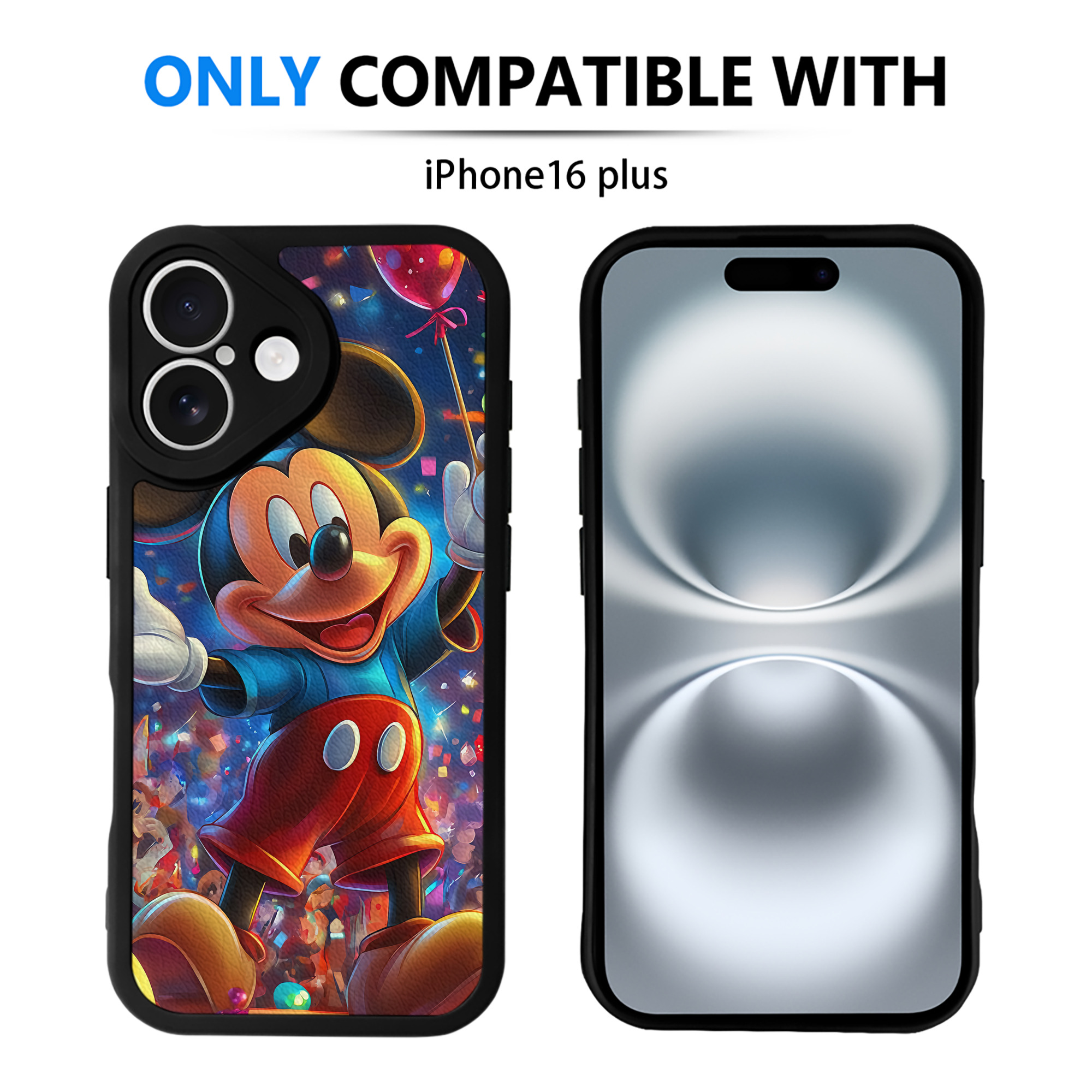 （画像用） ミッキーマウス Mickey Mouse 【iPhone 16シリーズ対応】シリコンスマホケース（レザー調） 材質：シリコン